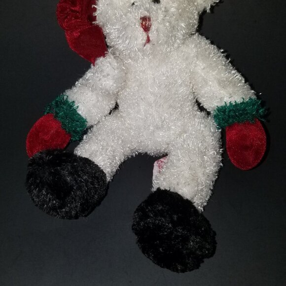 Russ Berrie White Teddy Bear Plush Red Santa Hat Christmas Stuffed Animal Toy - Picture 3 of 8